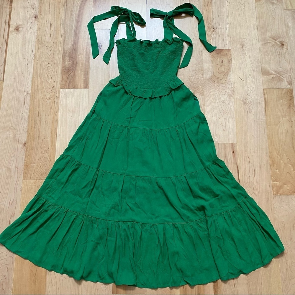 ASTR the Label Promenade Smocked Bodice Midi Dress in Green